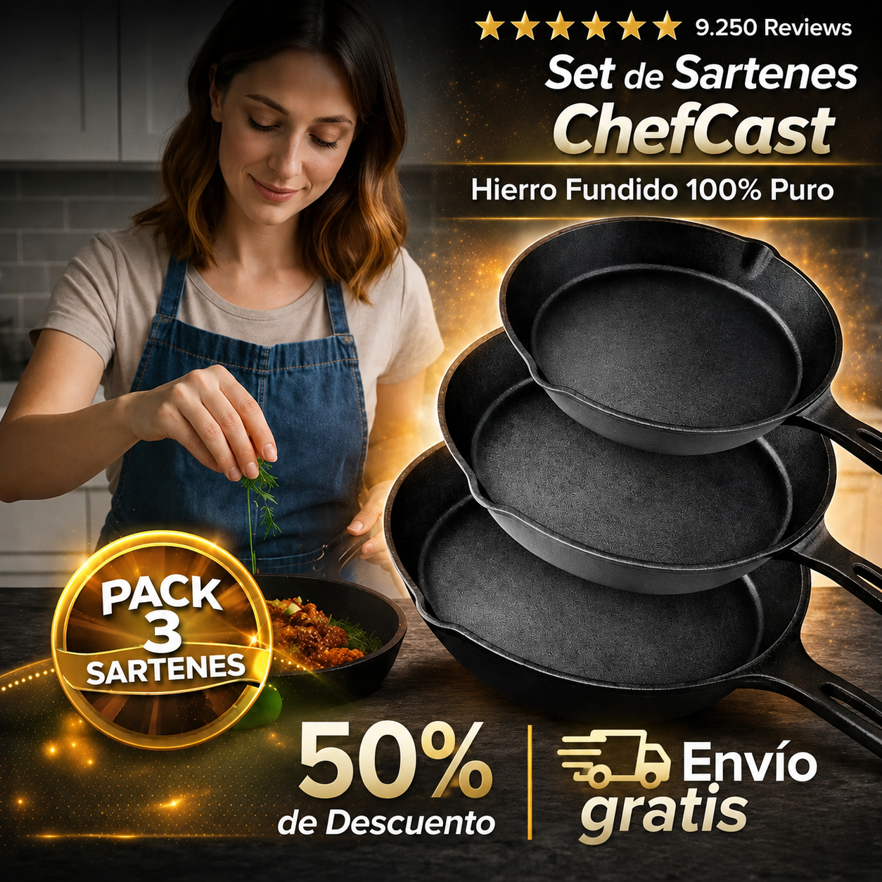 Set 3x Sartenes De Hierro Fundido ChefMaster