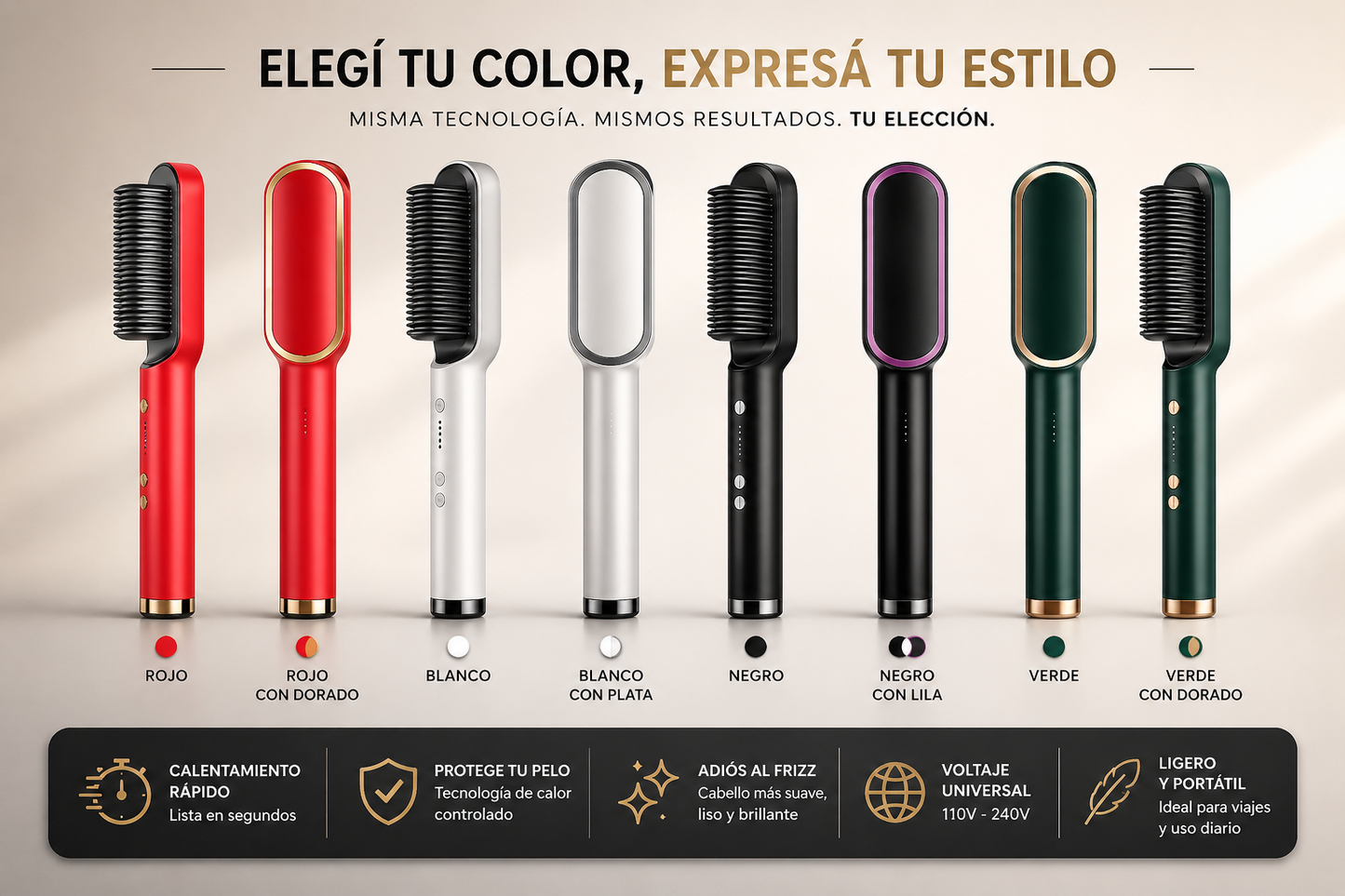 Cepillo Alisador 3 en 1 Premium | Cabello liso, brillante y perfecto