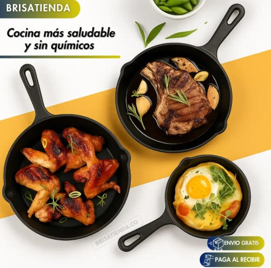 Set 3x Sartenes De Hierro Fundido ChefMaster