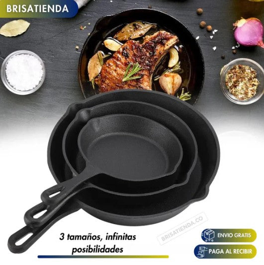 Set 3x Sartenes De Hierro Fundido ChefMaster